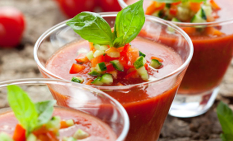 Chilled Gazpacho Tomato Soup with Pesto